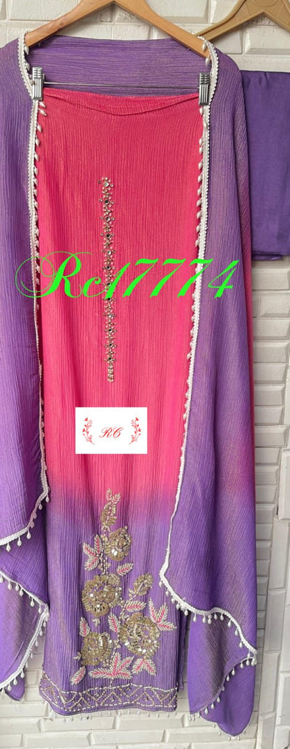 Crushed shimmer tissue unstitched ladies suit Rc17774 (b)