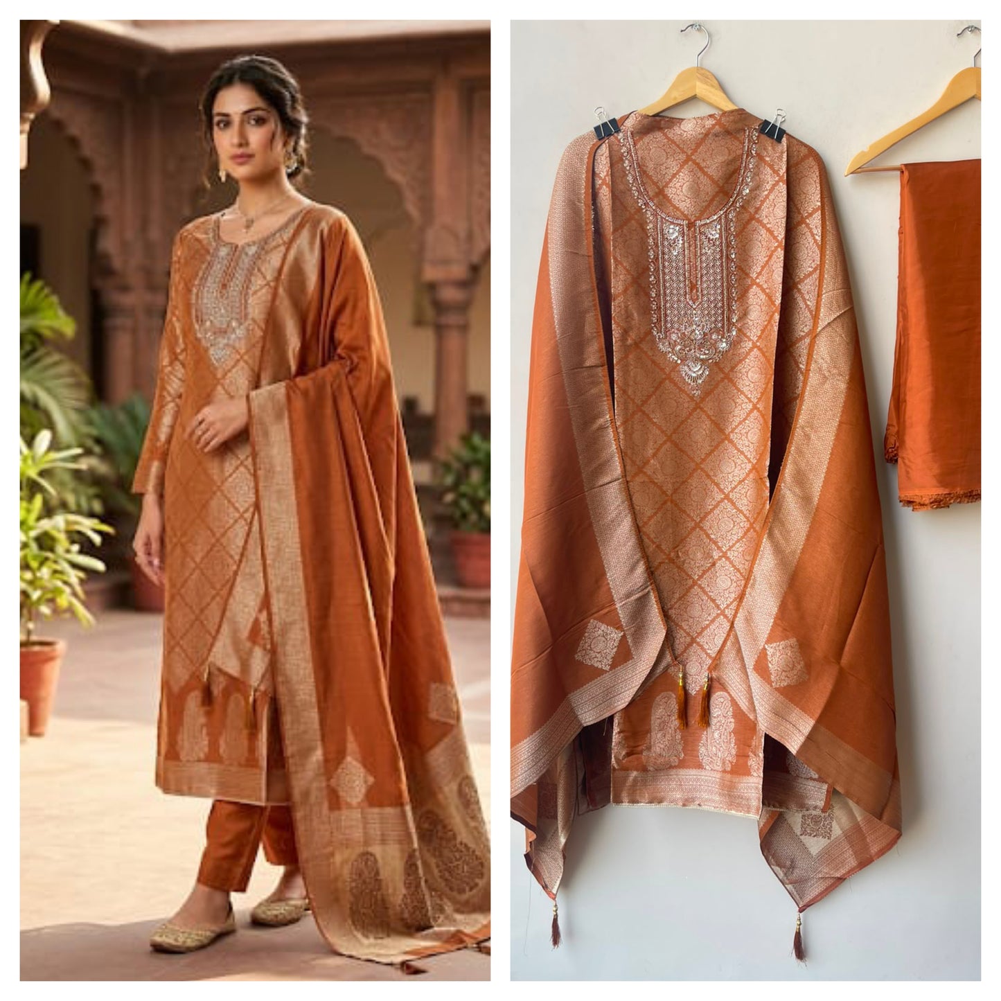 Fine Banarasi shimmer silk unstitched ladies suit Rc19261 (b)