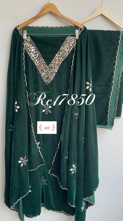 Micra velvet mirror work embroidered unstitched ladies suit Rc17850 (b)