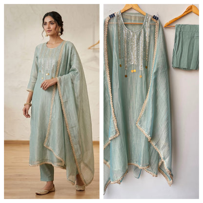 Pure crushed shimmer tissue unstitched ladies suit Rc19270 (b)