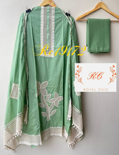 Mul chanderi applique work unstitched ladies suit Rc19172 (b)