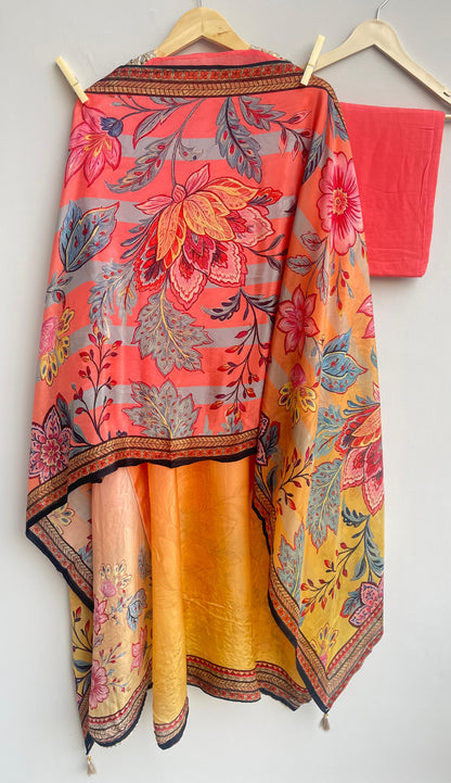 Crape satin unstitched ladies suit Rc17898