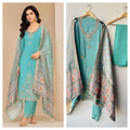 Premium Embroidered Crepe Satin Unstitched Designer 3 Pcs Suit Set