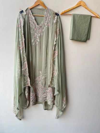 Satin crepe unstitched ladies suit Rc19298 (b)