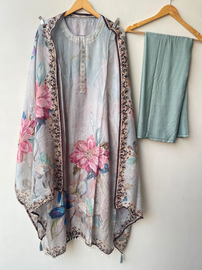 Glass organza printed ladies unstitched suit Rc19205