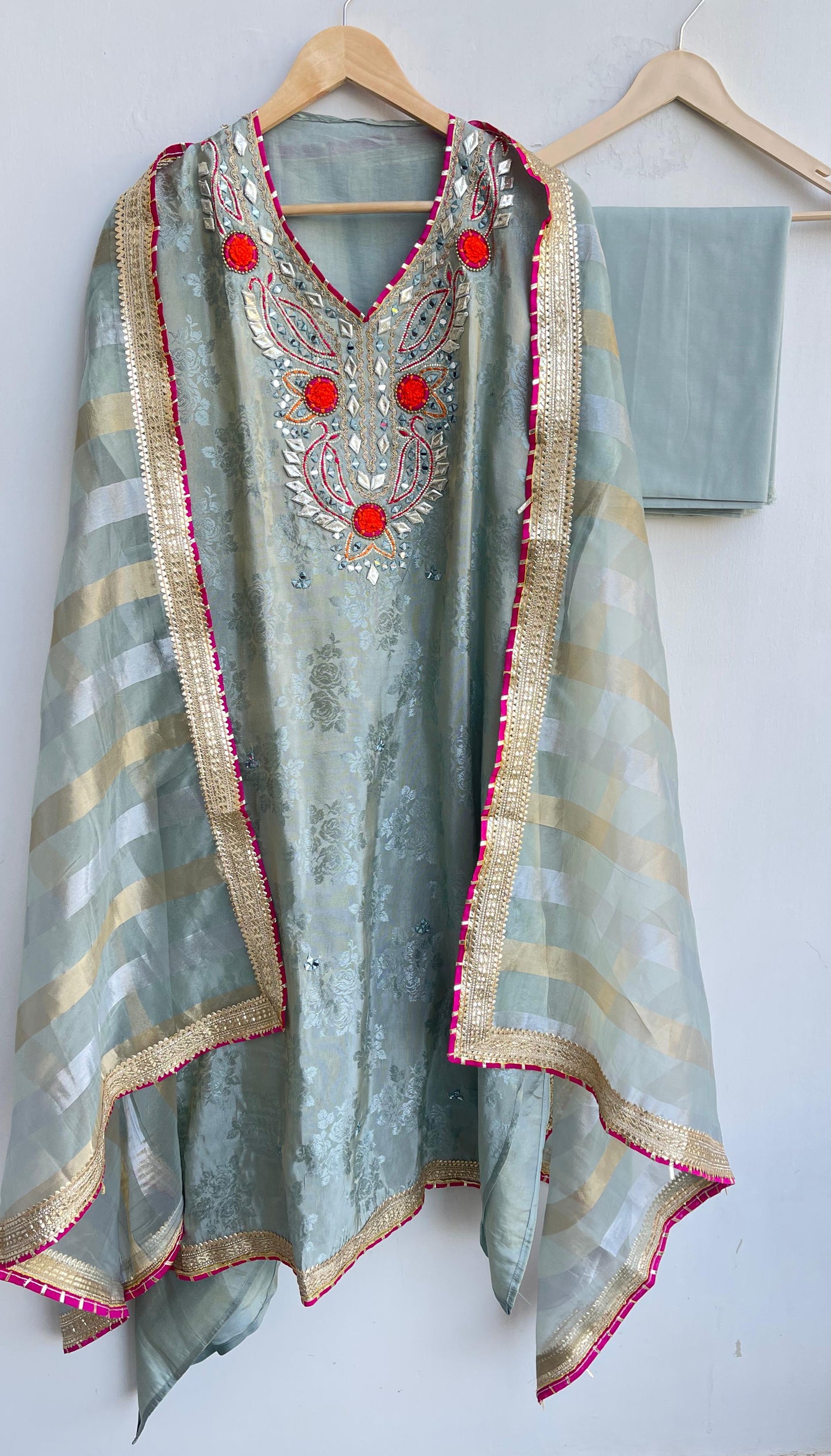 Self shimmer silk unstitched ladies suit Rc17874