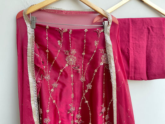 Tissue satin unstitched ladies suit Rc18363