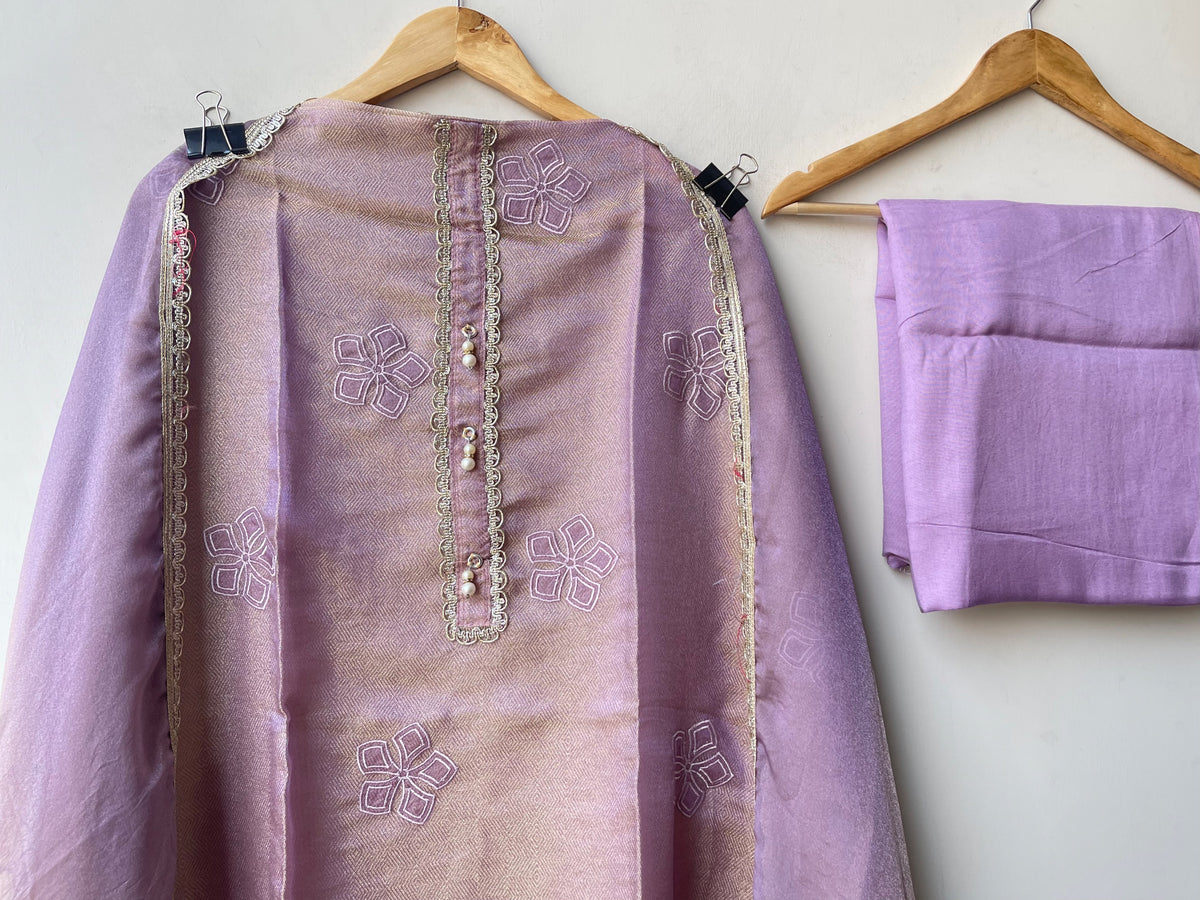 Premium Self Shimmer Silk 3 pcs Unstitched Designer Suit Set