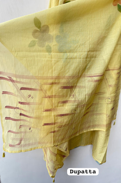 Mul chanderi brush painted unstitched ladies suit