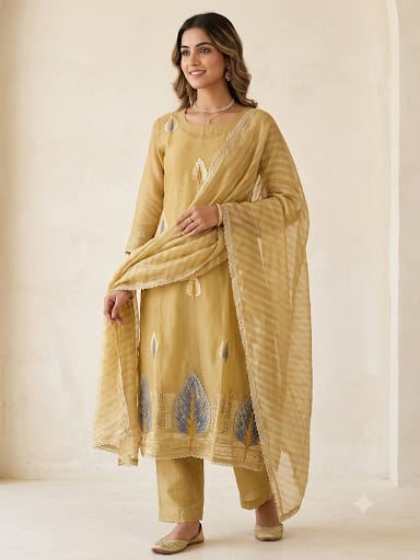 Banarasi shimmer silk printed unstitched ladies suit Rc19333 (b)