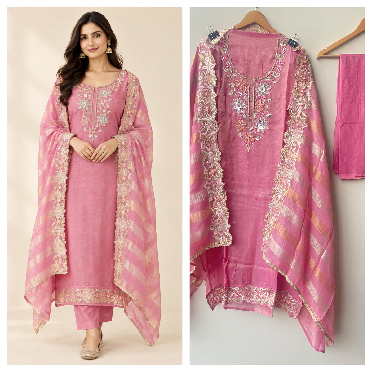 Designer Shimmer Organza Embroidered Unstitched 3pcs Suit Set