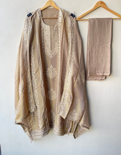 Designer Shimmer Silk 3pcs Unstitched Suit Set