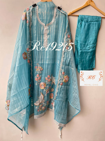 Pure crushed shimmer tissue unstitched ladies suit Rc19213