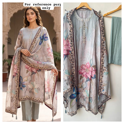 Glass organza printed ladies unstitched suit Rc19205