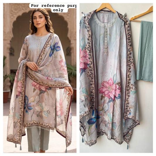 Glass organza printed ladies unstitched suit Rc19205
