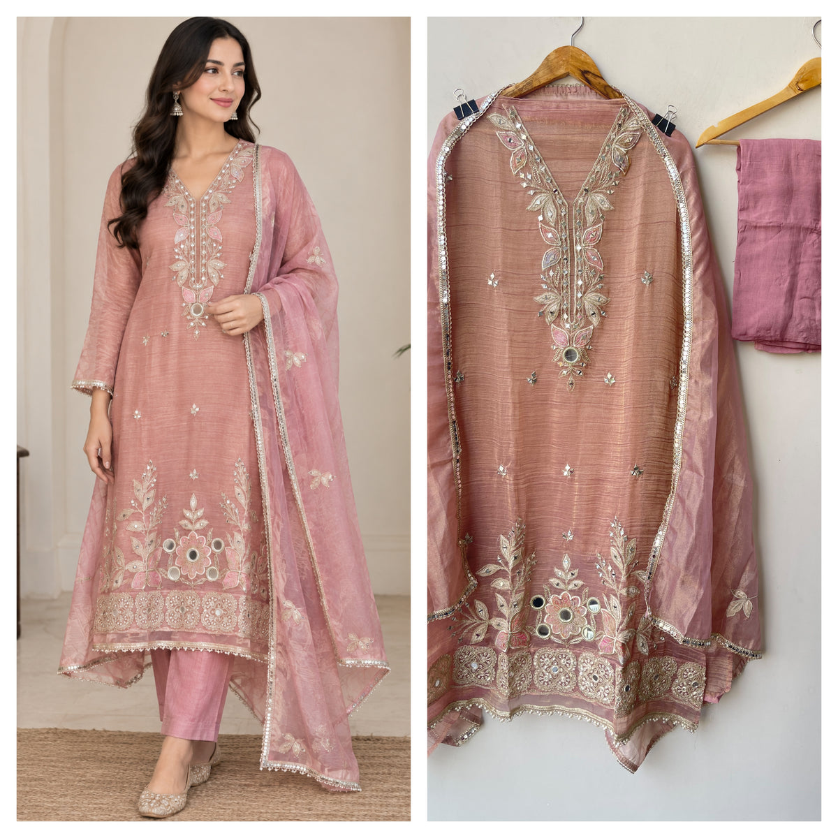 Banarsi shimmer tissue Embroidered Unstitched suit set