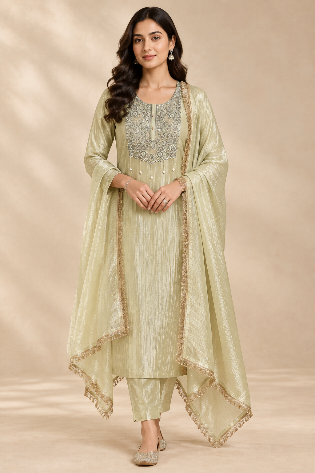 Extremely Elegant Pure Shimmer Crushed Tissue 3 Pcs Unstitched Suit Set