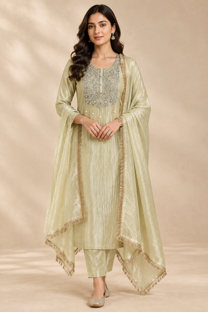 Extremely Elegant Pure Shimmer Crushed Tissue 3 Pcs Unstitched Suit Set