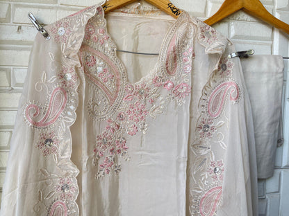 Glass organza unstitched salwar suit with kutdana pearl embroidery and cutwork – RoyalChicByPriti
