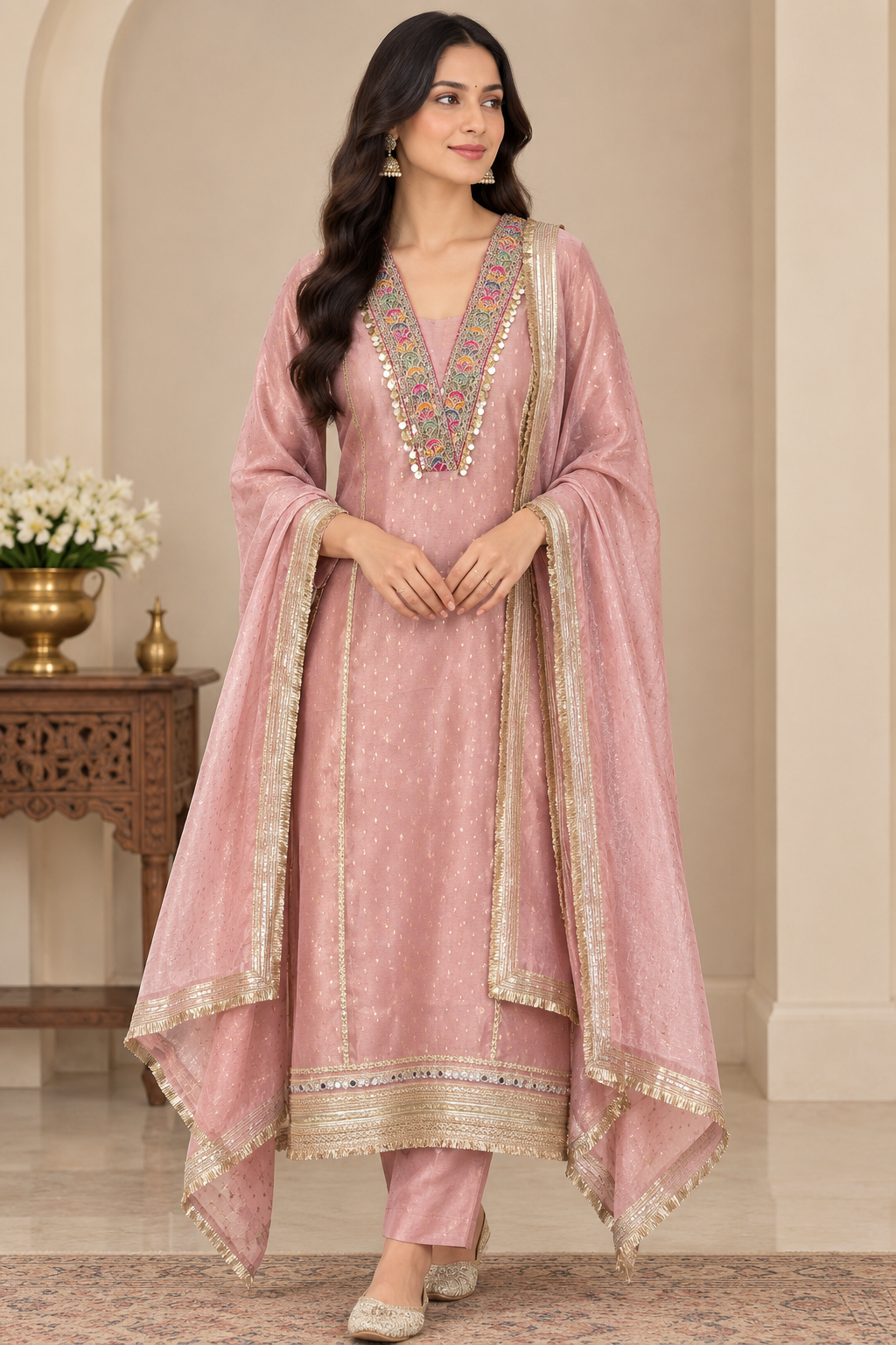 Banarsi shimmer tissue Embroidered Unstitched suit set