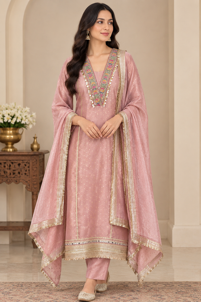 Banarsi shimmer tissue Embroidered Unstitched suit set