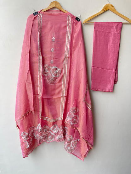 Two Stunning Options ladies Shimmer Organza Silk Unstitched Suit Sets