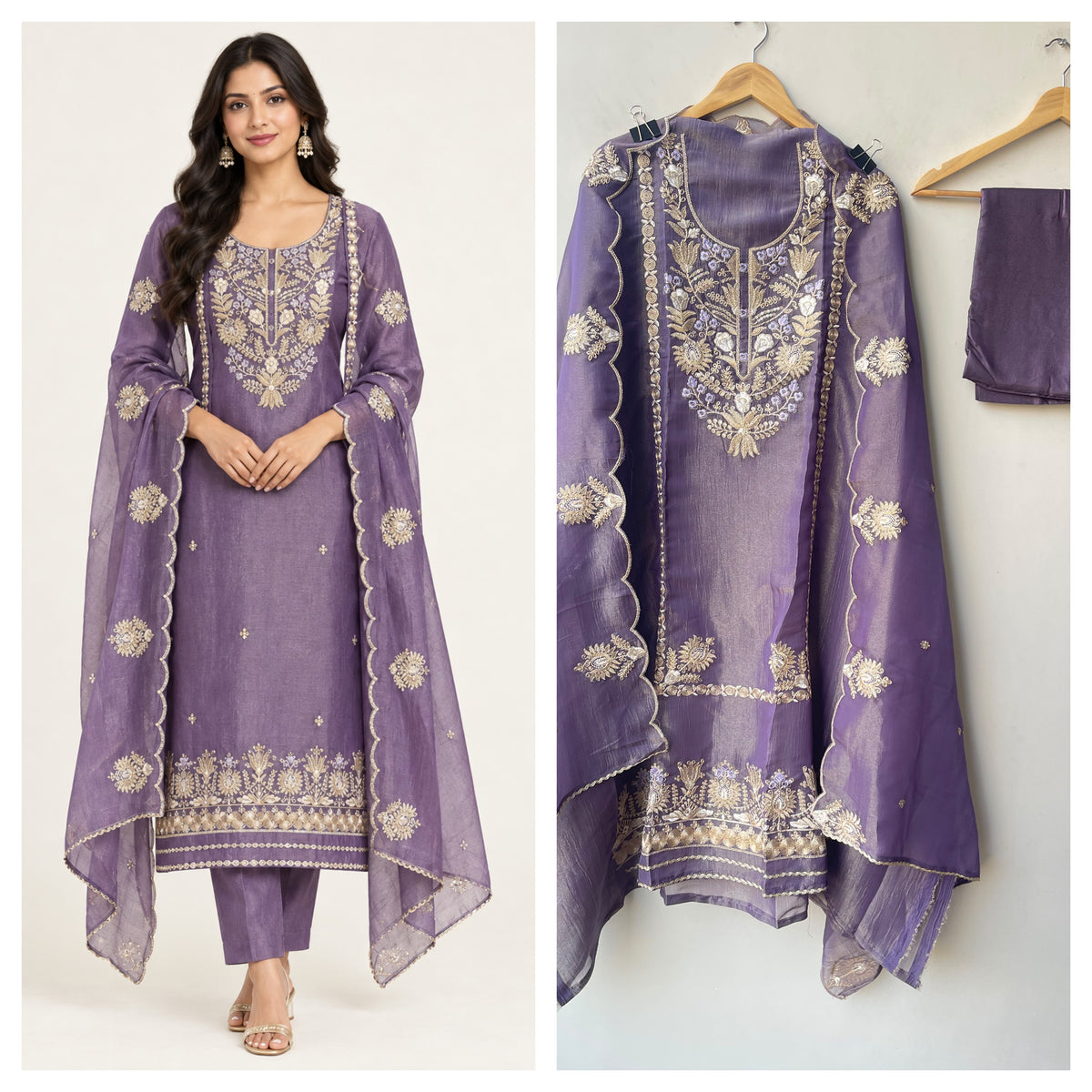Elegant Shimmer Tissue Organza Unstitched 3 Pcs Suit Set