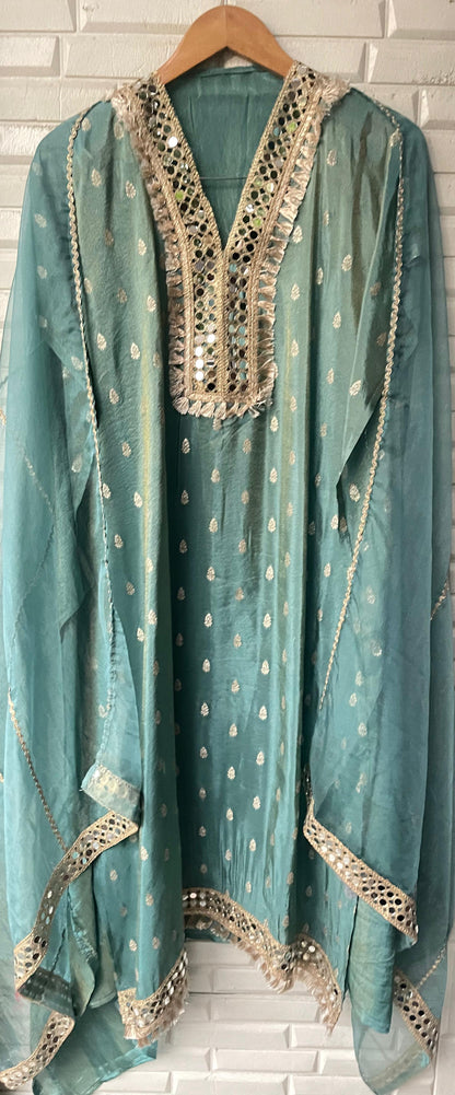 Banarasi shimmer silk unstitched ladies suit Rc17839