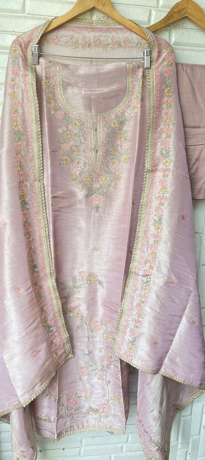 Premium Shimmer Silk Designer 3 pcs Unstitched suit Set