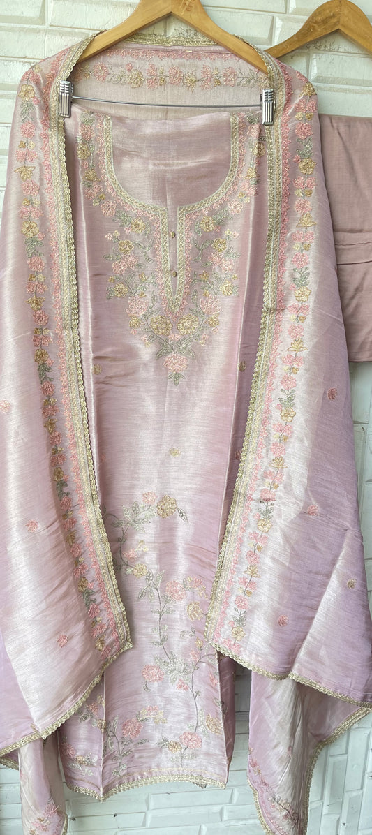 Premium Shimmer Silk Designer 3 pcs Unstitched suit Set