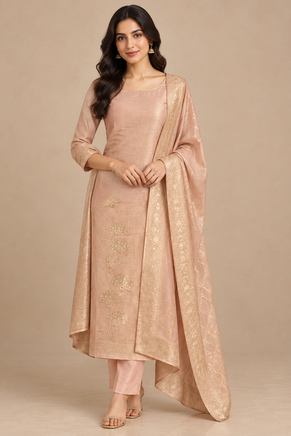 Designer Unstitched Banarasi Shimmer Silk 3pcs Suit Set