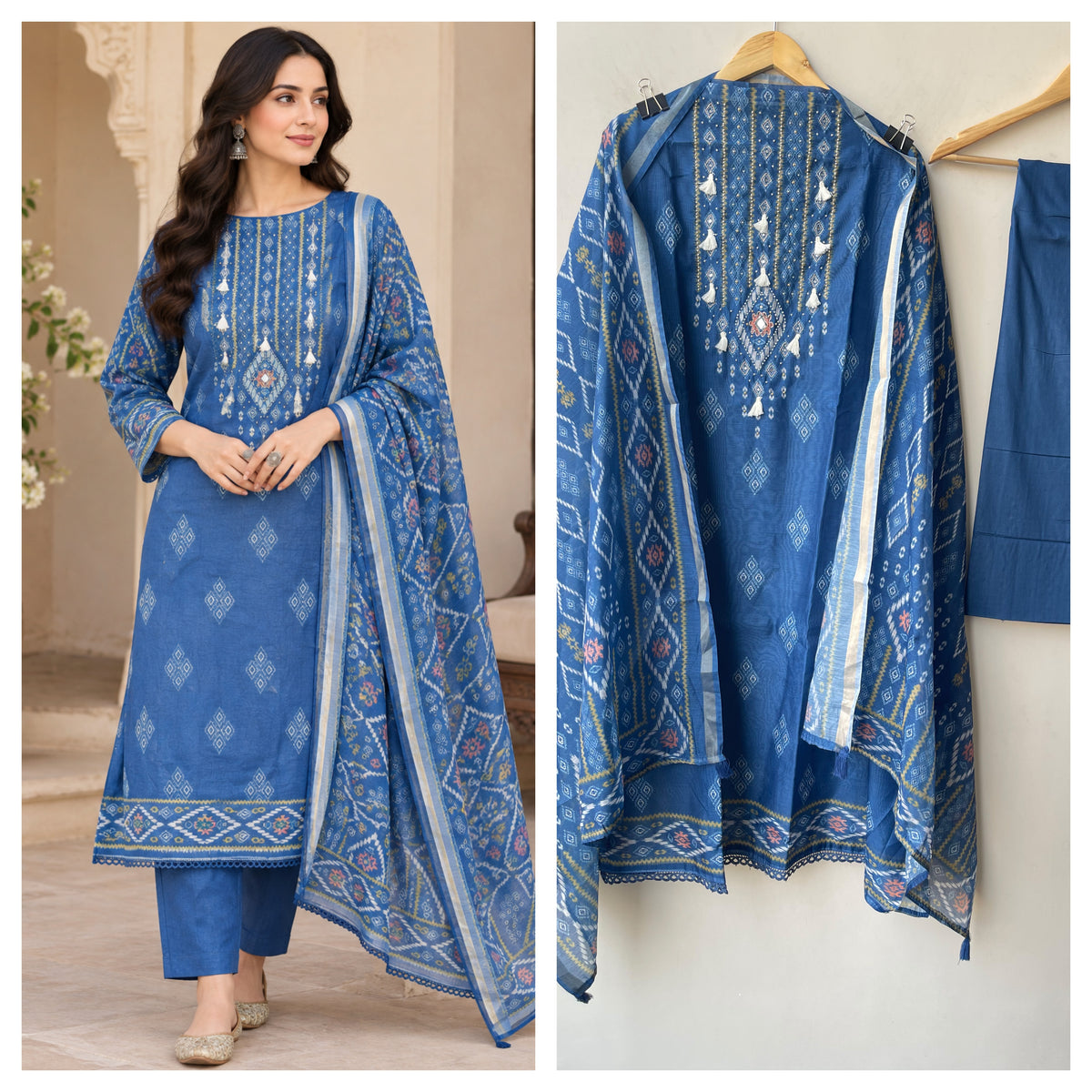 Elegant Mul Chanderi Maheshwari Printed Suit Set