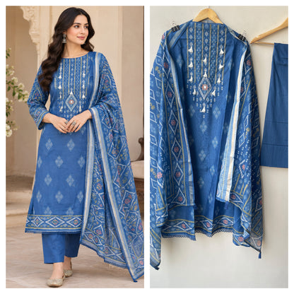 Elegant Mul Chanderi Maheshwari Printed Suit Set