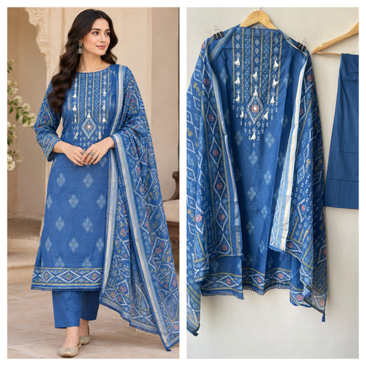 Elegant Mul Chanderi Maheshwari Printed Suit Set