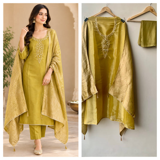 Shimmer silk Printed Unstitched Suit Set