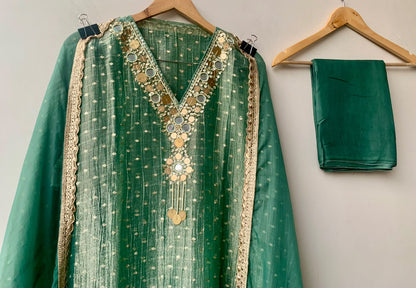 Banarasi Shimmer Silk Elegant Unstitched Suit Set