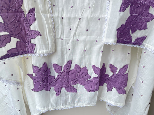 Mul Chanderi Cotton Resham Embroidered Unstitched Suit Set