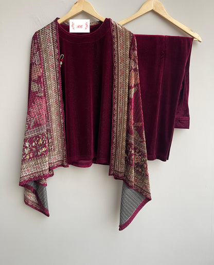 Imported velvet readymade ladies winter coord set Rc18815