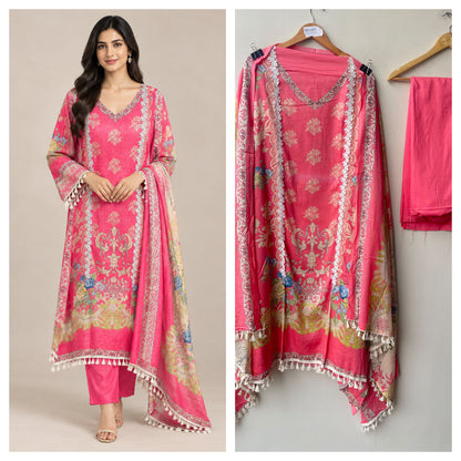 Designer Cotton Printed Unstitched 3 Pcs Suit Set