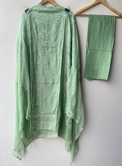 Premium Glass Organza Unstitched 3 Pcs Designer Suit Set