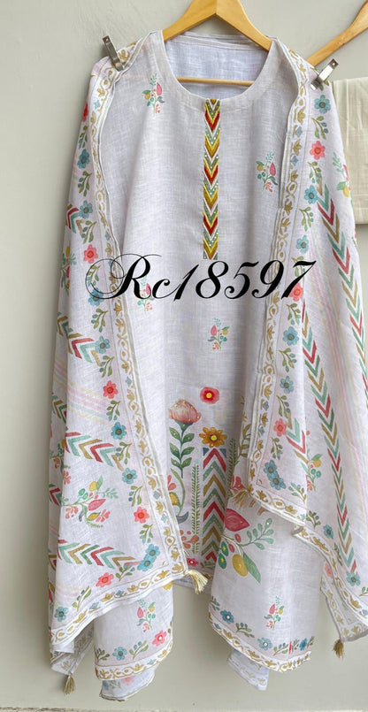 Self Linen Printed Unstitched Ladies Suit RC-18597 – view 3
