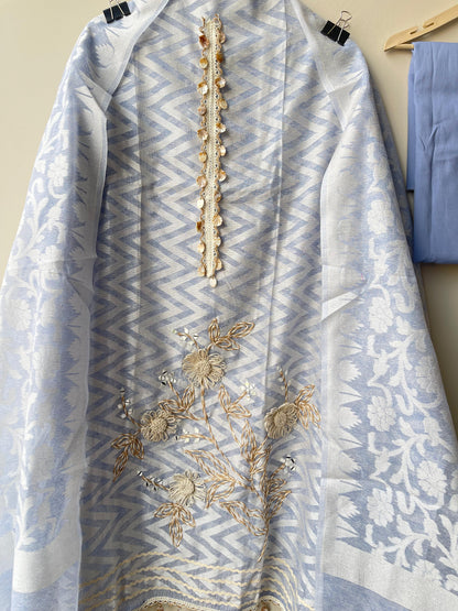 Linen weaving unstitched ladies suit Rc18908