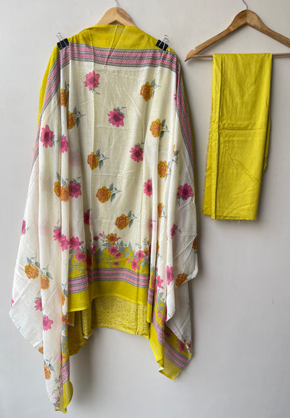 Cotton Unstitched Printed 3 pcs Designer Suit Set