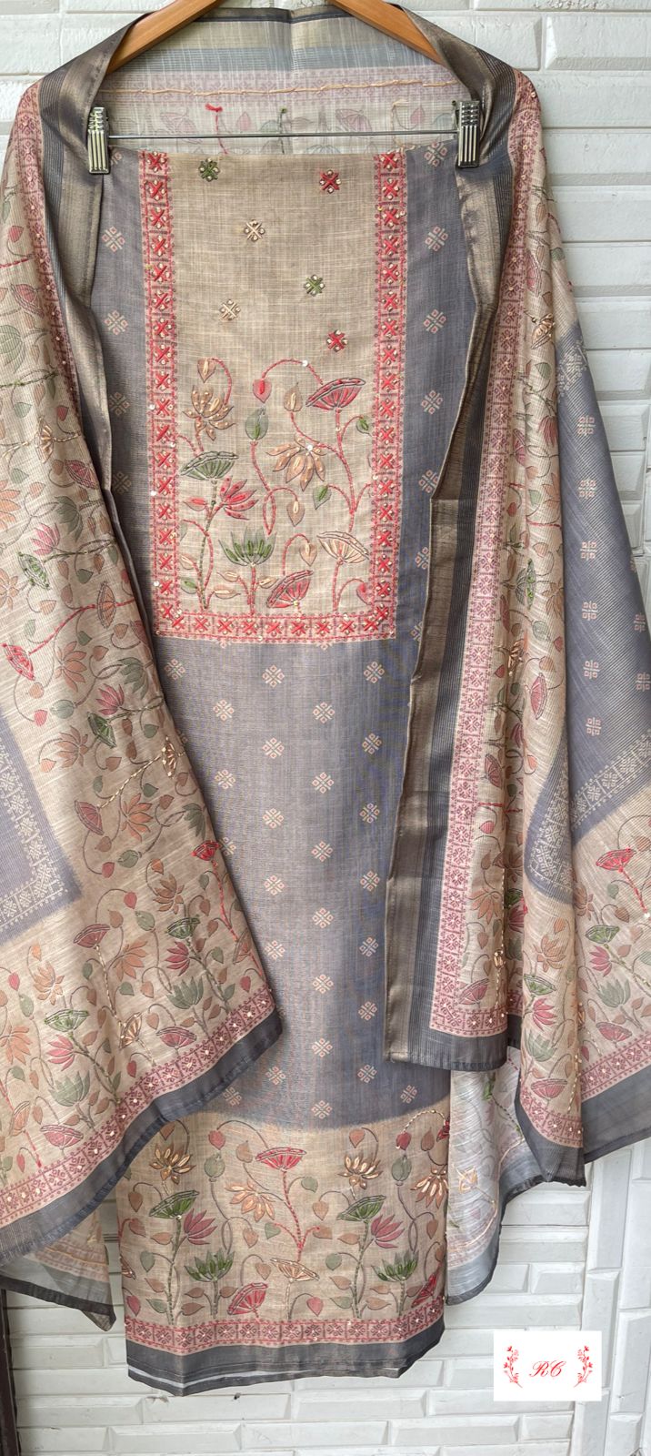 Banarasi shimmer kora linen unstitched ladies suit Rc17505