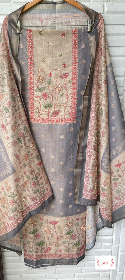 Banarasi shimmer kora linen unstitched ladies suit Rc17505