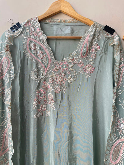 Satin crepe unstitched ladies suit Rc19298 (a)