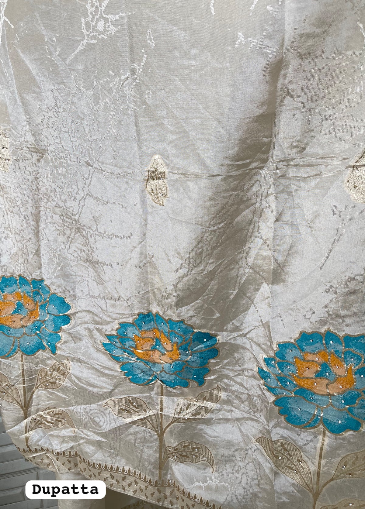 Elegant Shimmer Silk Embroidered Unstitched Designer Suit Set