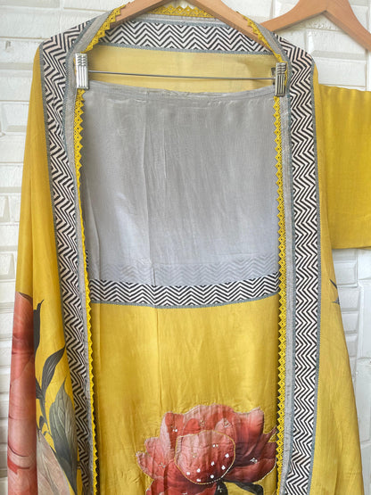 Crape satin unstitched ladies suit Rc17830 (b)