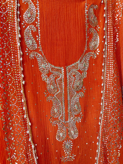 Crushed shimmer tissue unstitched ladies suit Rc17682