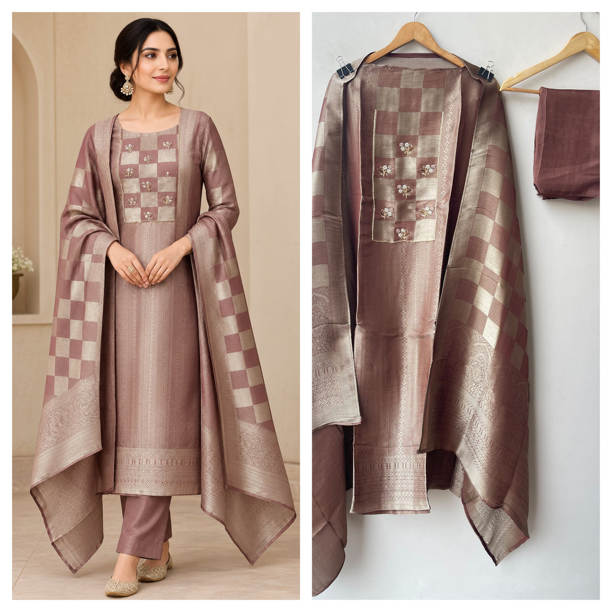 Luxurious Pure Shimmer Giraffe Silk Woven Unstitched Designer 3 Pcs Suit Set